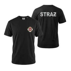 Koszulka OSP czarna T-shirt z emblematem i napisem STRAŻ